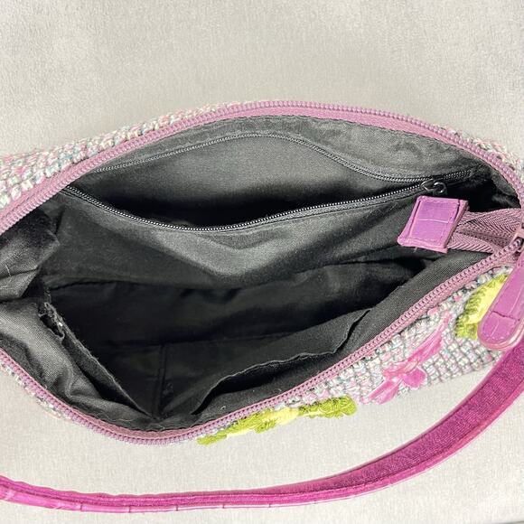 Vintage Womens Embroidered Rhinestone Velvet Floral Shoulder Bag Purse Boho - Picture 9 of 13